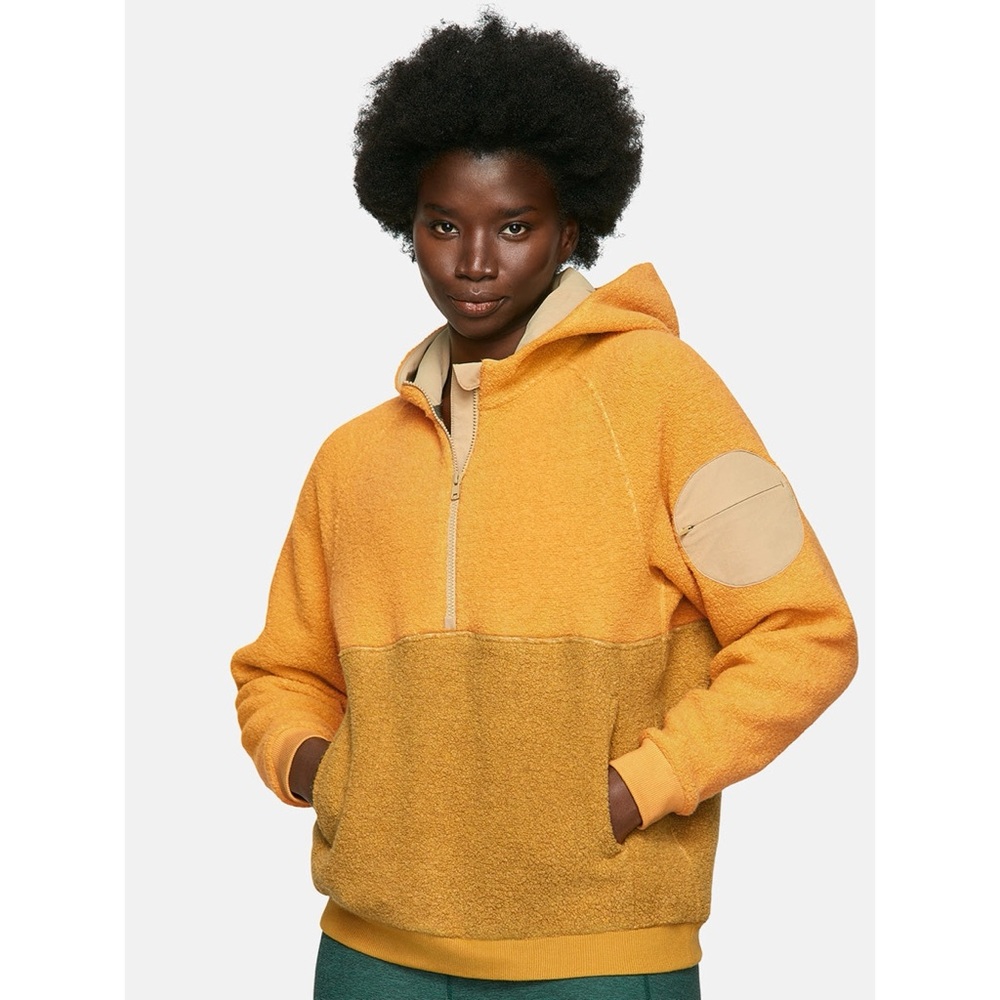 Outdoor Voices Megafleece 1/2 Zip Hoodie Sherpa Yellow Sweatshirt Pullover XS